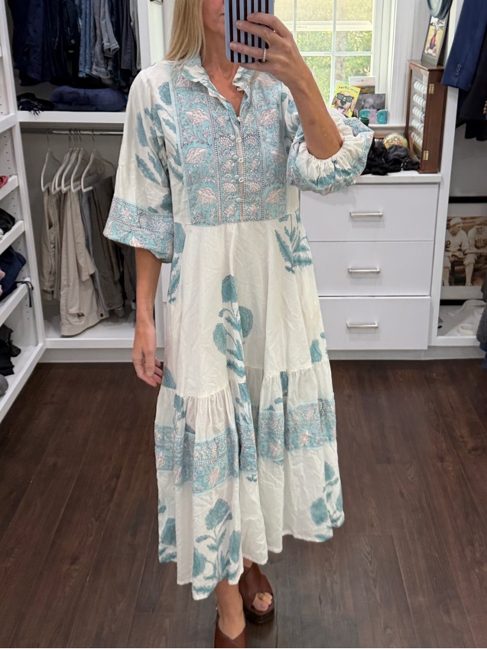 Relaxed Maxi Dress in Light Blue and White Floral